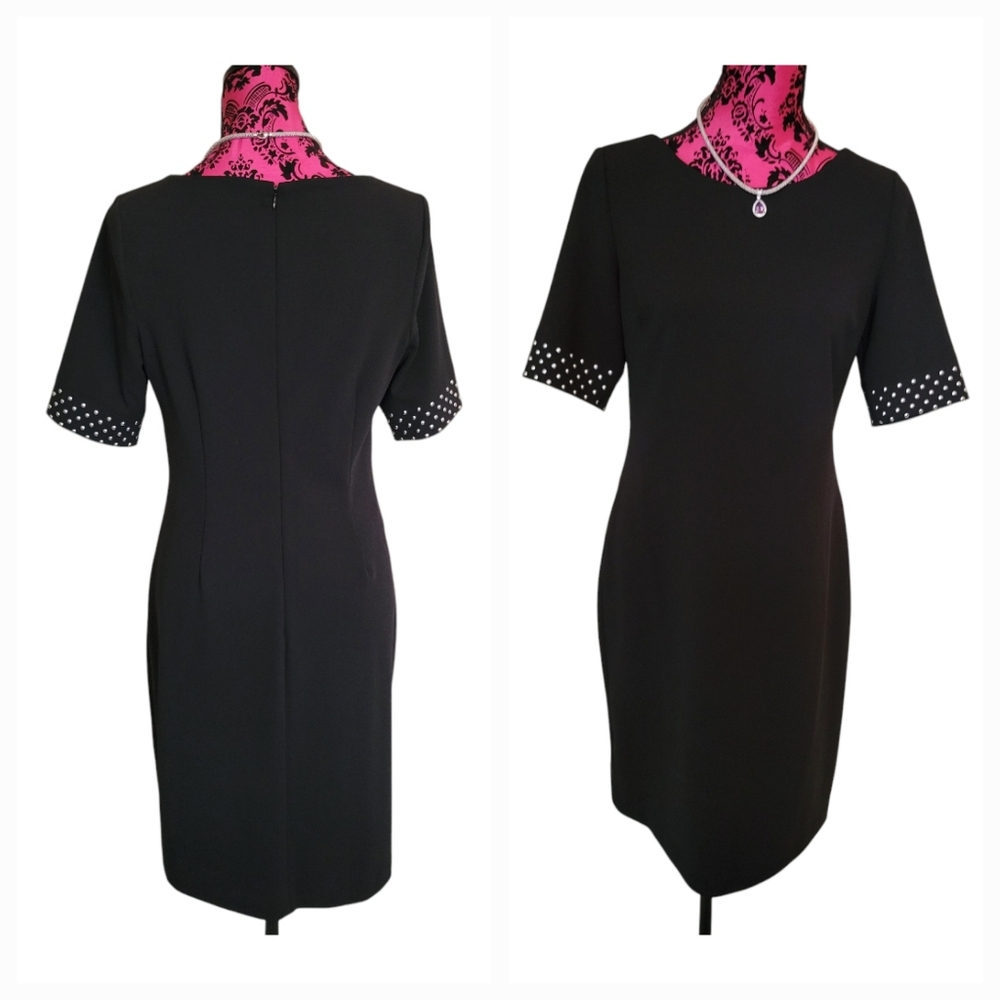 Karl Lagerfeld Paris Black Sheath Dress with Silver Cuff Studs